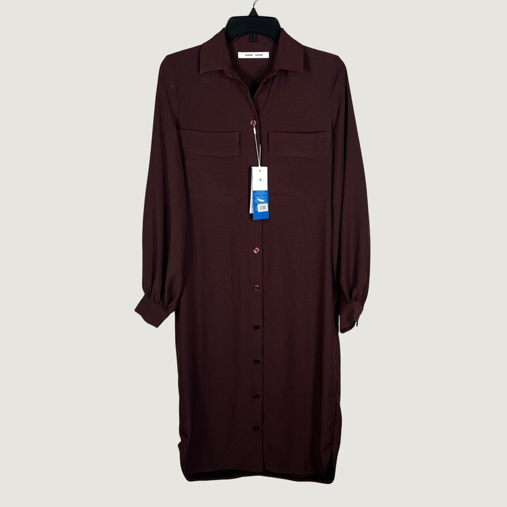 Samsøe Samsøe Camila Shirt Dress Womens XXS Brown Button Down Maxi Minimalist